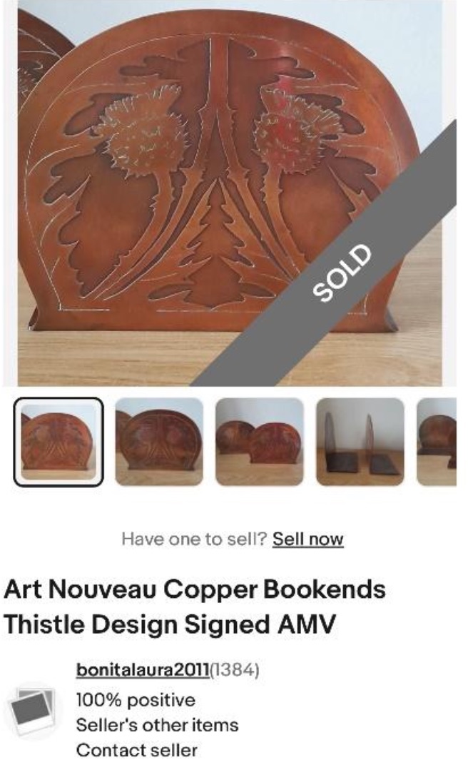 Arts & Crafts Copper Bookends with thistles