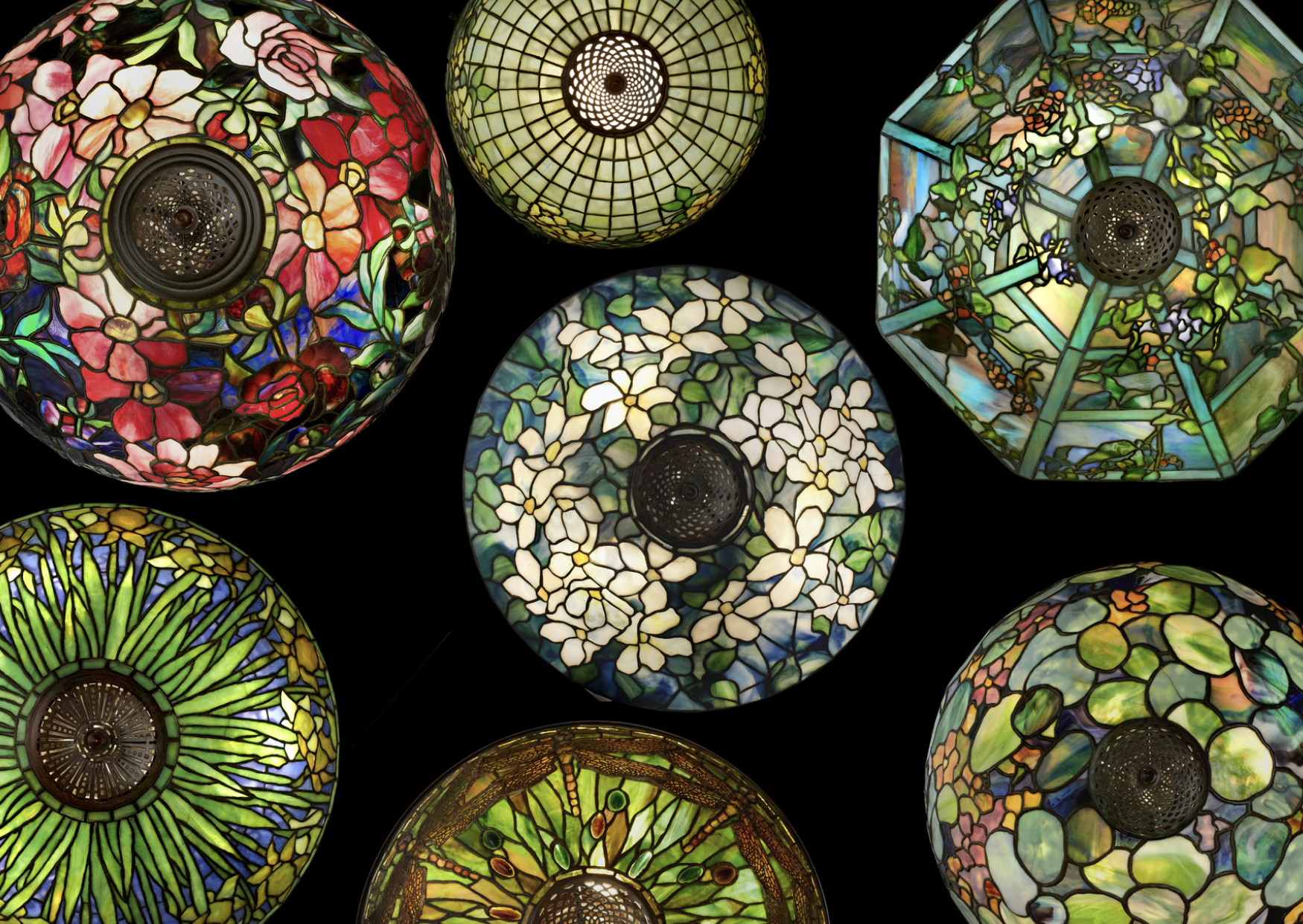 Tiffany Studios stained glass lamp shades